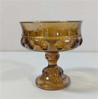 MCM Amber Iridescent Carnival Glass Pedestal