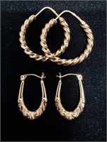 TWO PAIRS OF 14K YELLOW GOLD EARRINGS