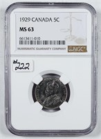 1929  Canada  5 Cents   NGC MS-63