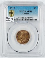 1912  Canada  $5 Gold   PCGS AU-55  .2419 agw
