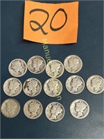 (13) MERCURY DIMES VARIOUS DATES