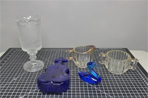 Spoon Holder & Glassware - Clear & Blue