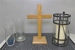 Vases, Candle & Oak Cross