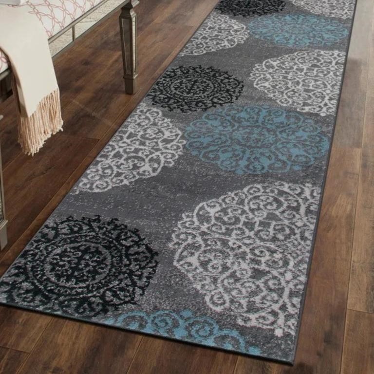 Charlton Home Floral Gray/Blue/Black Area Rug $146