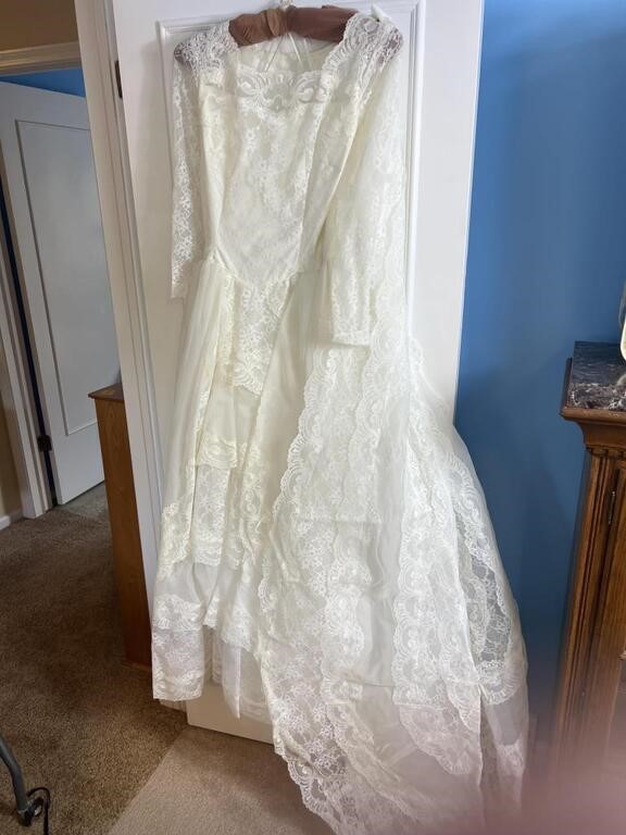 1960s Lace Wedding Gown with Train