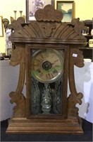 Clock, wind up antique gingerbread mantle clock,