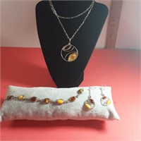 sterling silver and amber set lot 57