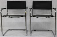 2 MID CENTURY STYLE CHROME & LEATHER ARM CHAIRS,