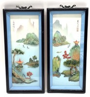 Pair of Swatow Shell Cutting Art in Wood and