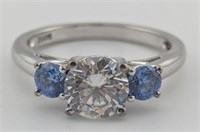 Sterling 3-Stone White & Blue Sapphire Ring
Nice
