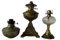 THREE ANTIQUE OIL LAMPS