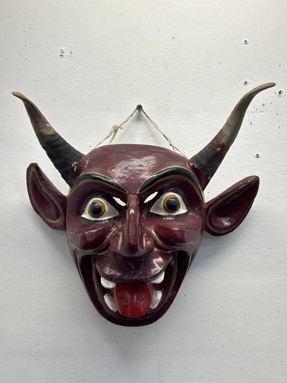 Antique carved wood "diablo" demon mask