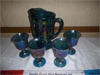 Blue Iridescent Carnival Glass Sangria Set
