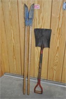 Posthole digger and "Heat Treated" flat shovel