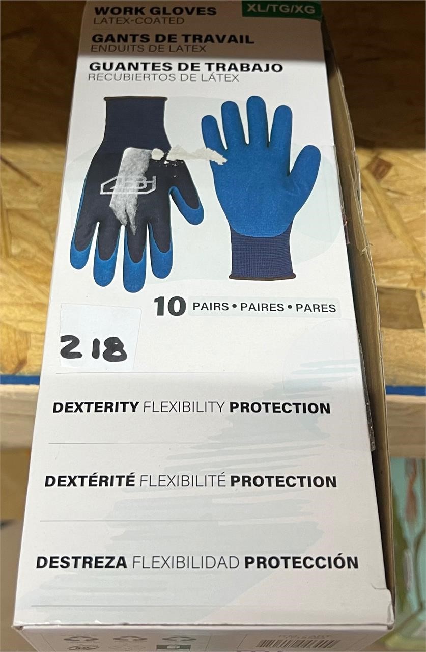 Work Gloves XL, Latex Coated, 10pk