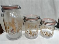 Set of glass wheat pattern canisters
