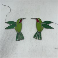 PAIR OF HUMMINGBIRD STAINED GLASS