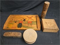 Lot of Handmade Pyrography Wooden Items