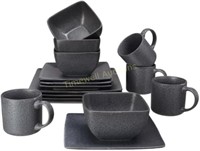 Dark Gray Stoneware 16-Piece Dinnerware Set