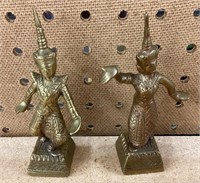 Pair of brass Thai temple dancers