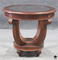 Wood End Table w/Glass Inset