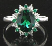 Oval 2.66 ct Emerald & White Topaz Cocktail Ring