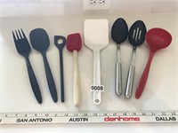 Assortment of large kitchen utensils, some vintage