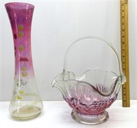 Purple Vase & Glass Fruit Bowl