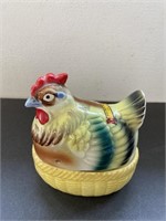 Pottery Porcelain Hen on Nest WITH EGGS!