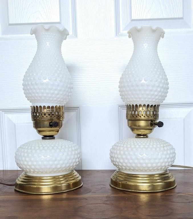 Hobnail Milk Glass Lamps