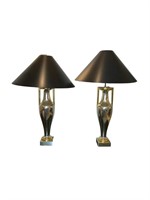 Pair Silver Tone Painted Lamps, 33"H Adjustable