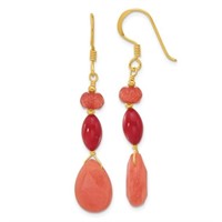 Sterling Silver  Coral and Jade Dangle Earrings