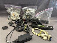 ASSORTMENT OF CORDS, CAR CHARGERS, ETHERNET ETC