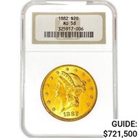 1882 $20 Gold Double Eagle NGC AU58