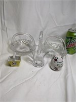 3 Glass Baskets & Occupied Japan Basket