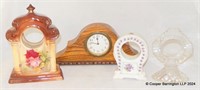 Antique Small Oak Mantle Clock Napoleon Hat Style