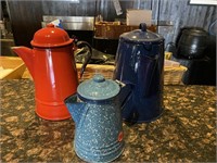 (3) Enamel Coffee Pots