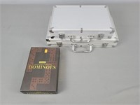 Two Poker Chip Set Suitcases And Set Of Dominoes
