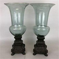 Pair of Glass & Resin Hurricane Candle Holders