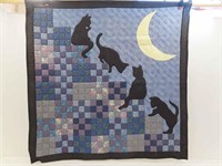 Cat and the Moon Wall Quilt (one small stain)