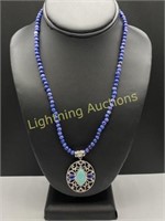 STERLING SILVER TURQUOISE AND LAPIS PENDANT