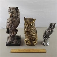 Owl Statues - 2 Metal Up to 14 & 1/4" H