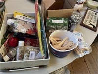 3 boxes of craft supplies,metal bells, popsicle