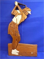 Intarsia Women Golfer Wall Art 12" X 22"