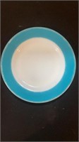 Vintage Pyrex Salad Plate, Aqua / White 8" plate