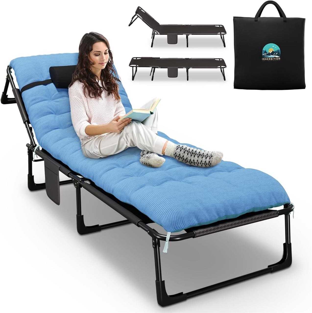 Camping Cot Bed - 4 Positions  Pillow  Bag