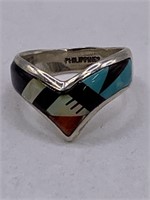 STERLING SILVER W/ STONE INLAY RING