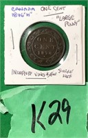 Canada 1876H Large Penny error coin