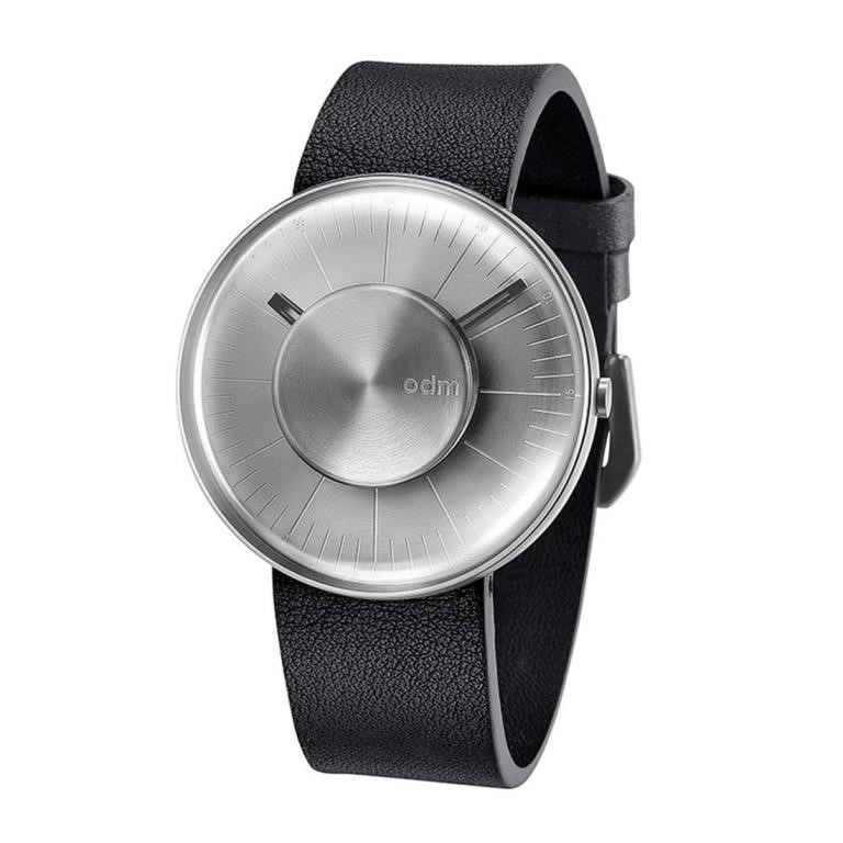 ODM Men's Silver - Watch with Black Leather Strap