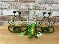 2 metal frog candle holders and